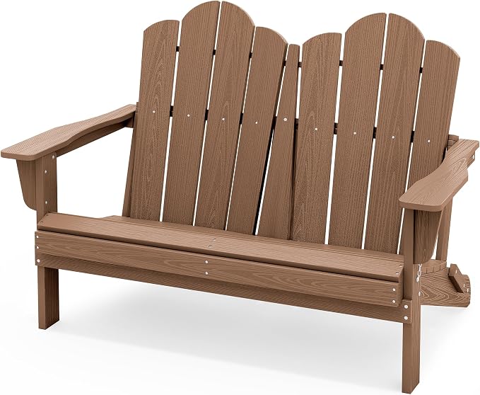 SERWALL Folding Adirondack Bench, HDPE All-Weather Adirondack Loveseat by SERWALL