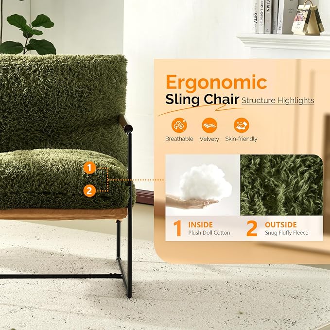 VINGLI 28" Wide Plush Upholstery Sling Modern Accent Chairs Set of 2, Cute - Image 5