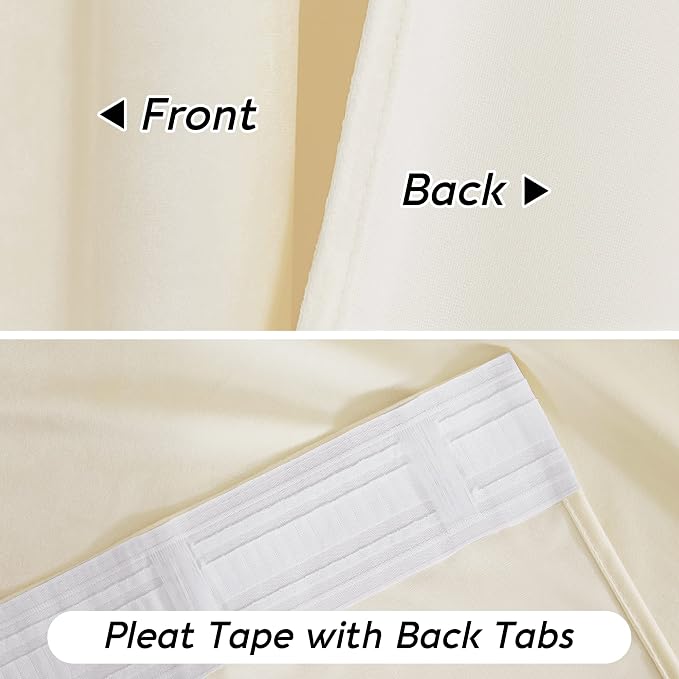 RYB HOME Cream Velvet Curtains 108 inch, Light Dimming White Window Curtains - Image 6
