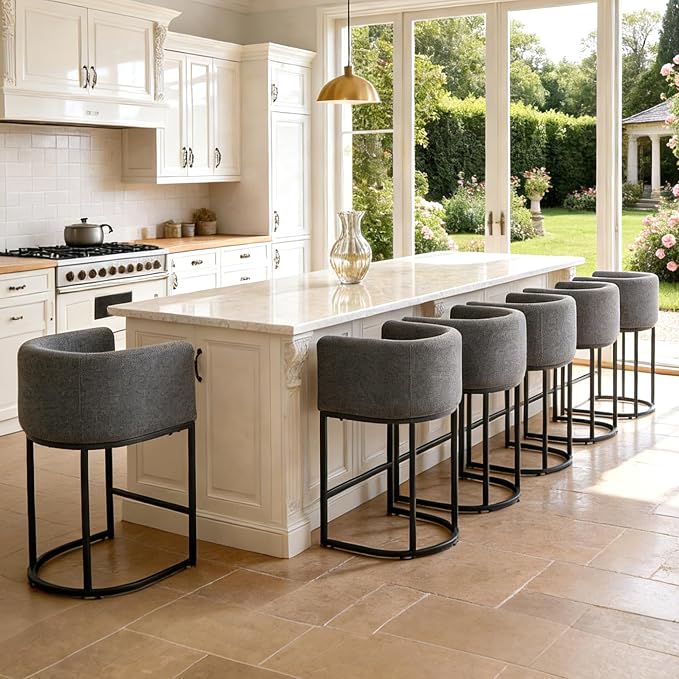 ClinQ 26" H Counter Height Bar Stools Set of 6, Modern Barrel Counter Stools by ExperienceExquisiteLife