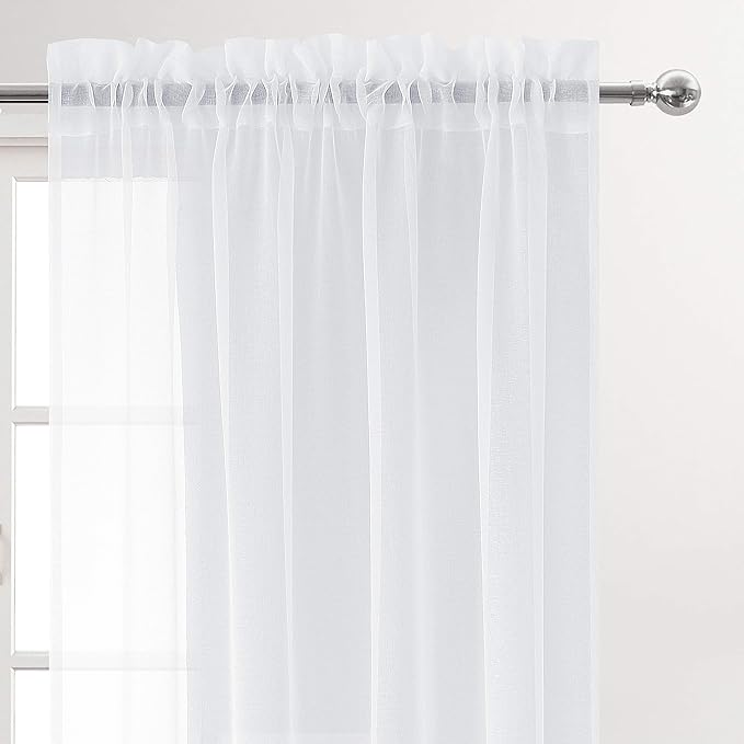 DWCN Sheer White Curtains 54 inch Length, Rod Pocket Solid Color Window - Image 2