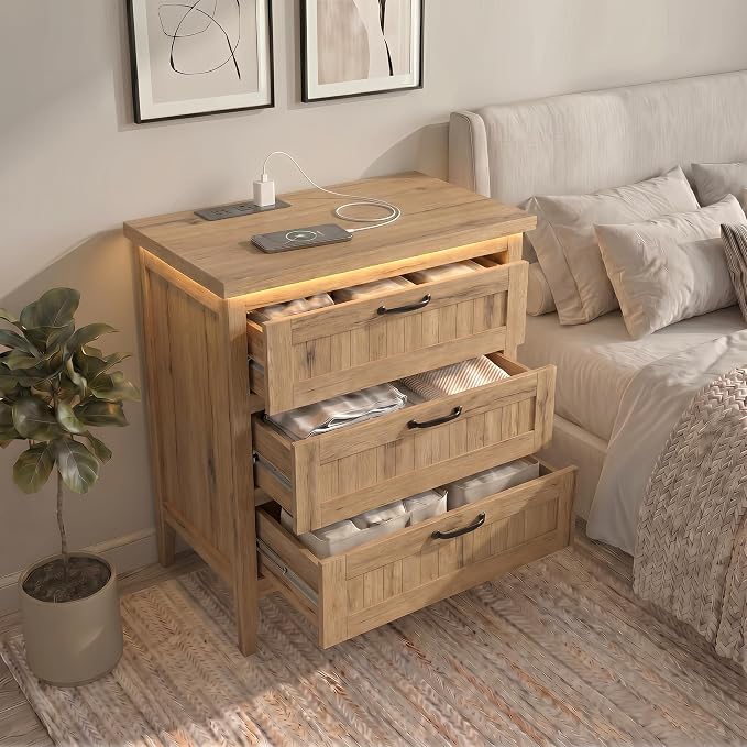 GarveeLife 3 Dresser Drawer for Bedroom, 27.6" Wide Wood Bedside Table for - Image 5