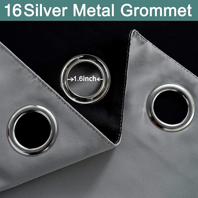 Yakamok 100% Blackout Thermal Insulated Grommet Curtains, Noise Reducing - Image 3