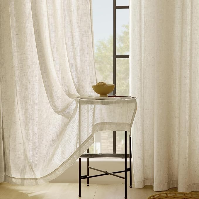 Faux Linen Beige Curtains 120 inches Long - Image 4