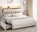 Full LED Velvet Bed Frame with 2 Storage Drawers&Hidden Headboard, Upholstered by JOCOEVOL