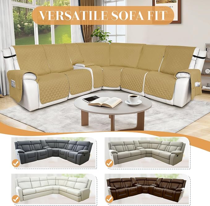 HDCAXKJ Reclining Sectional Couch Covers L Shape Recliner Sofa Middle Console - Image 5