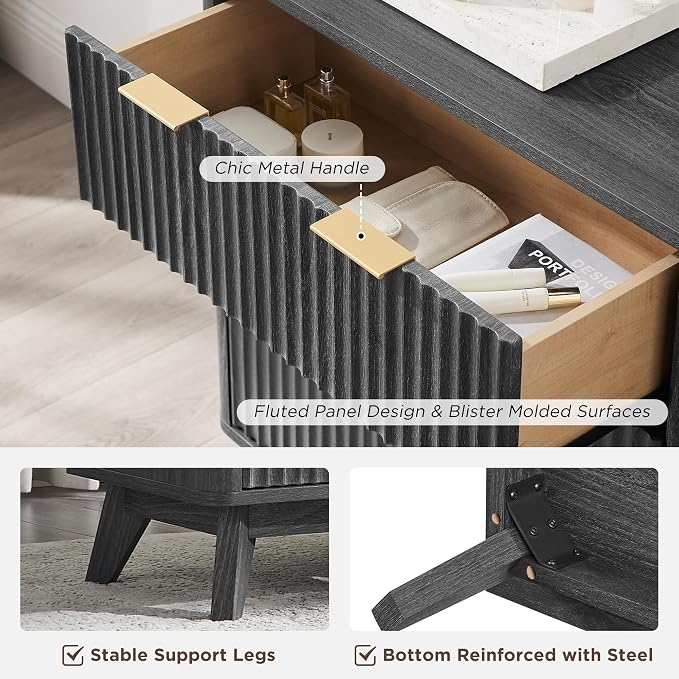 T4TREAM Fluted 6 Drawers Dresser, Curved Profile Design, Dresser TV Stand - Image 6
