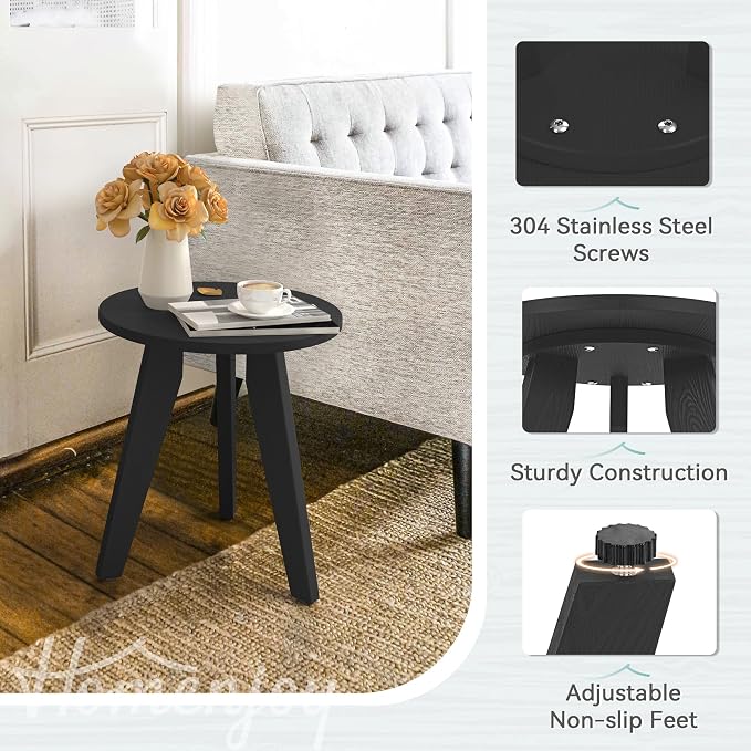 HDPS Outdoor Side Table Set of 2, Small Round Side Table Weather-Resistant - Image 5