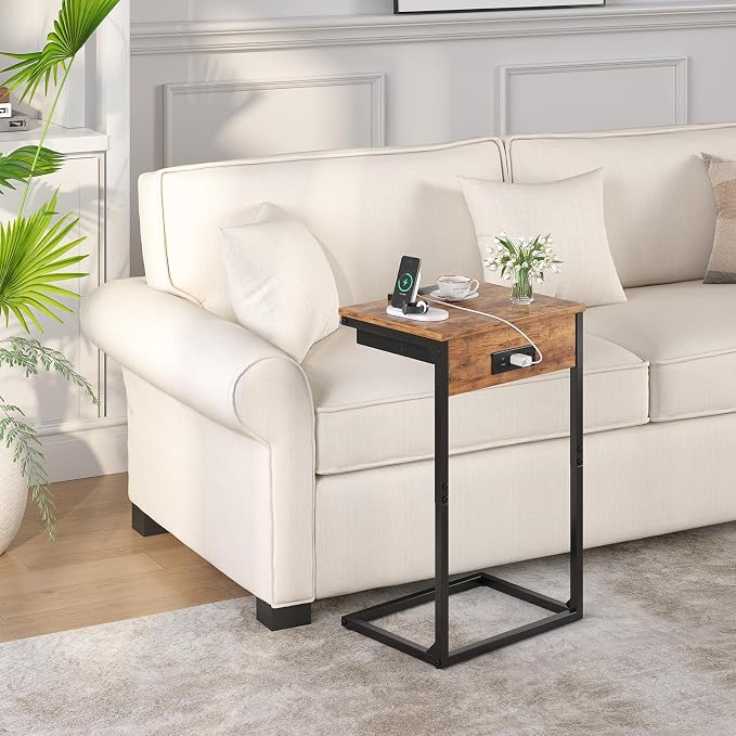 sthmec C Shaped End Table with Charging Station, 45° Tiltable Adjustable Flip - Image 6