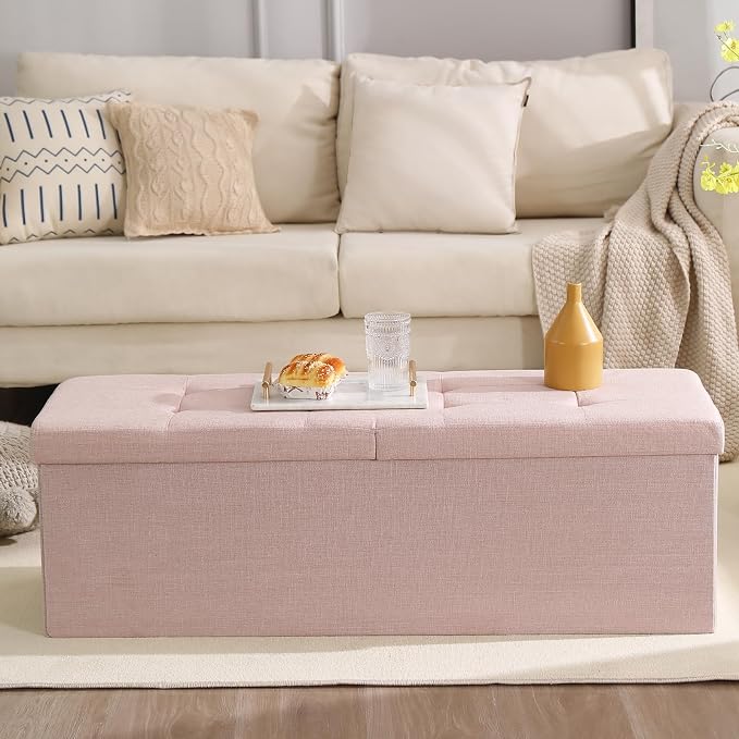45.3 Inches Storage Ottoman Bench Foldable Seat Footrest Shoe Bench End of Bed - Image 2