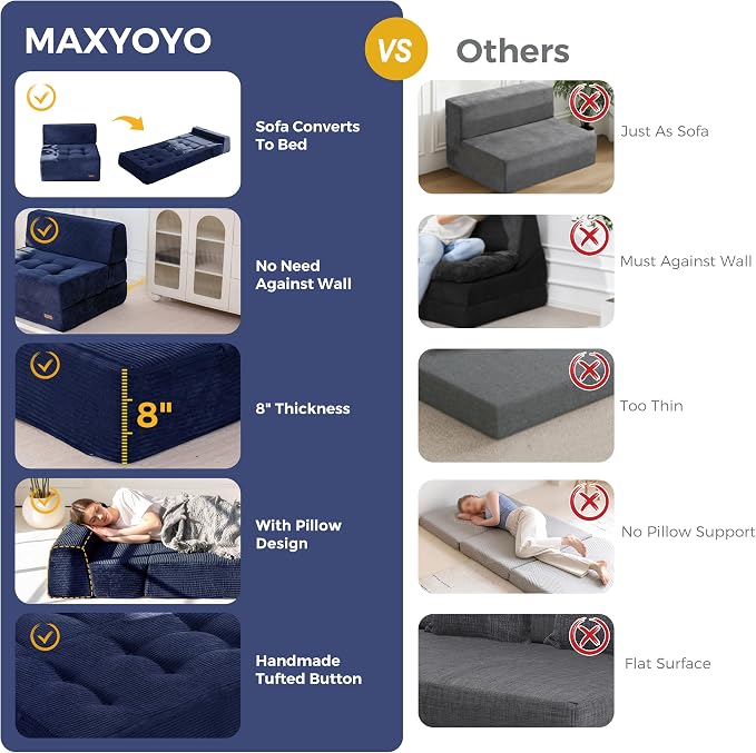 MAXYOYO 8" Folding Sofa Bed, Fold Out Chair Bed Sleeper Chair, Convertible - Image 7