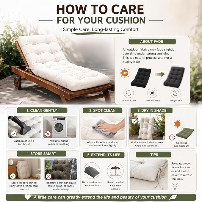 Chaise Lounge Cushion Outdoor, Waterproof Thick Patio Lounge Chair Cushion - Image 9