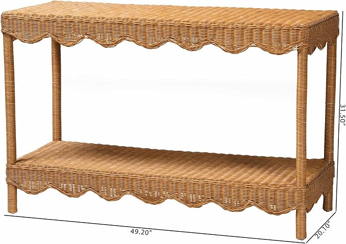 Bali & pari Oteria Bohemian Light Honey Scalloped Rattan Console Table - Image 3
