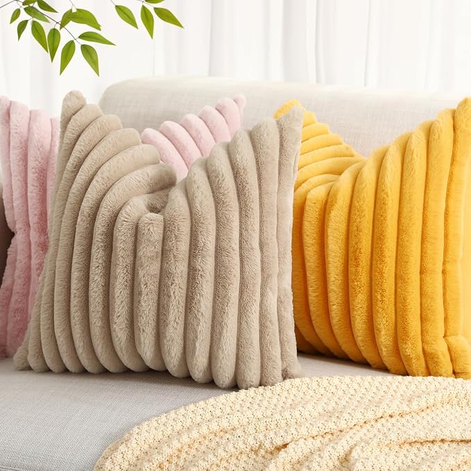 decorUhome Summer Cozy Faux Fur Throw Pillow Covers 20x20 Set of 2 Decorative - Image 5
