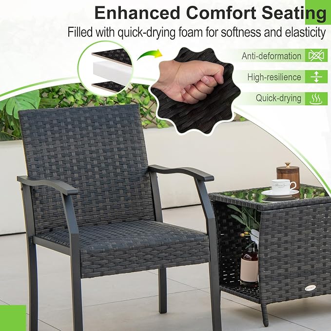 Tangkula 3 Pieces Patio Wicker Chair Set, Waterproof All Weather Resistant - Image 7