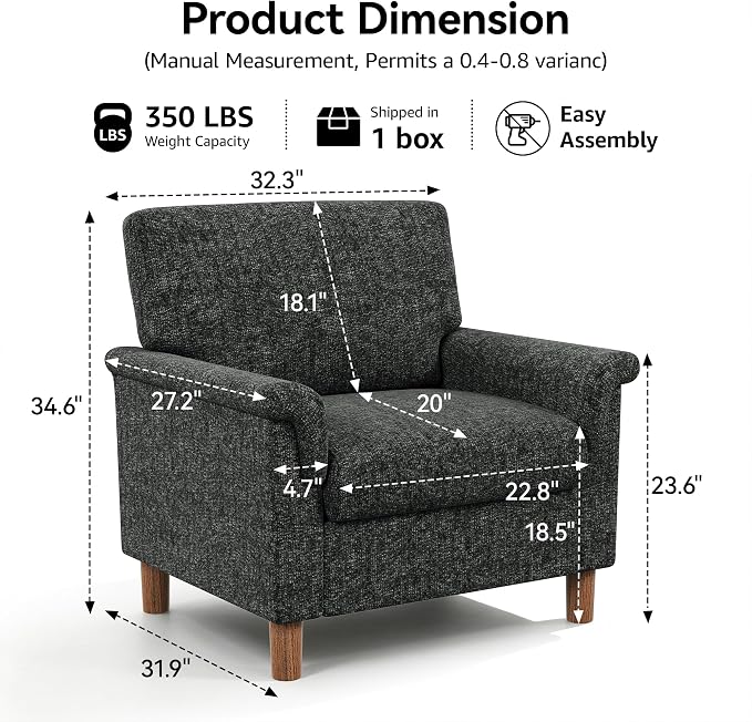 Mid Century Modern Accent Chairs Set of 2, Chenille Comfy Living Room Arm Chairs - Image 2