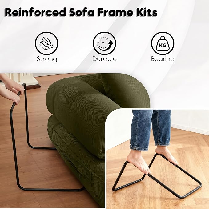 ZEIINPA Convertible Folding Couch Bed, Comfy Corduroy Sleeper Floor Sofa Bed - Image 3