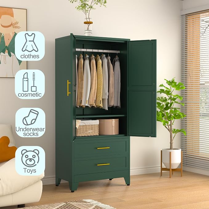 erosoei Metal Armoire Wardrobe Closet, 71 "Metal Clothing Storage Cabinet - Image 6