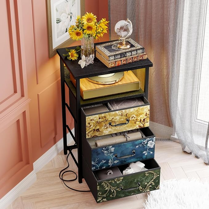 Fixwal Night Stand with Charging Station, LED Nightstand with U-S-B Ports and - Image 2