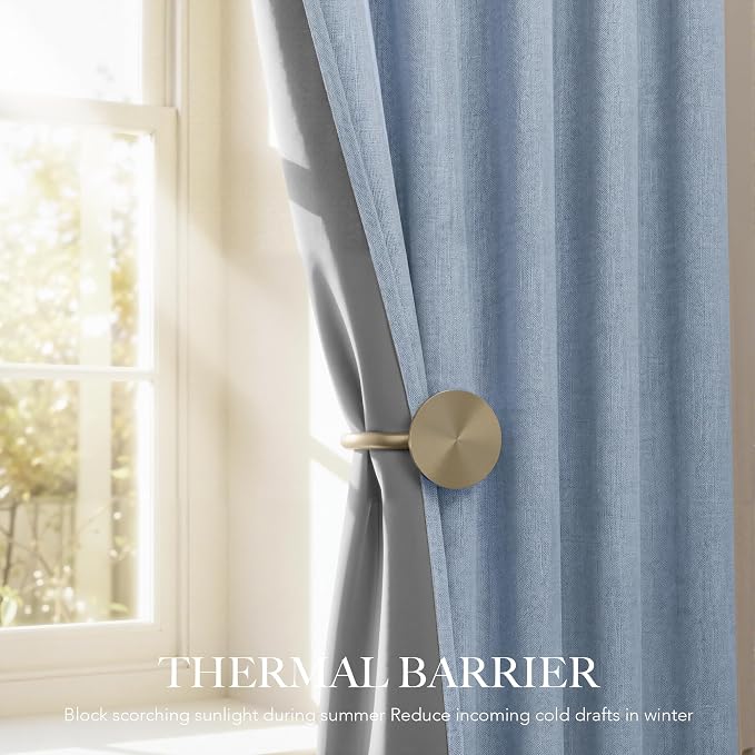 RYB HOME Smoky Blue 100% Blackout Curtains - Image 4