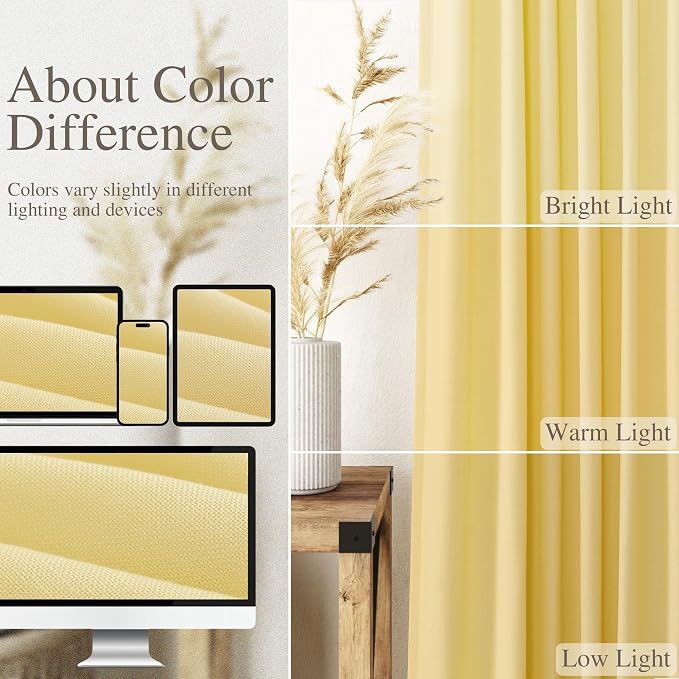 Nanspring Yellow Linen Semi Sheer Curtains 72 Inch Length - Image 4