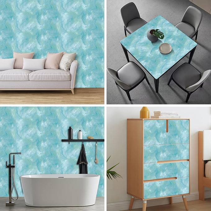 HOMETITUTE Blue Marble Wallpaper Peel and Stick Ocean Style 118.1x17.7 Inches - Image 8