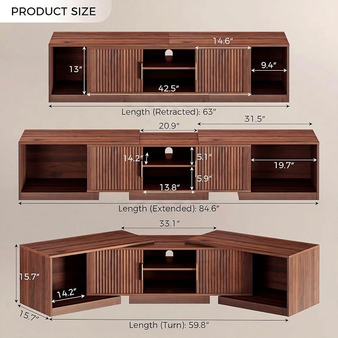 IRONCK TV Stand for 55-80 Inches TVs, Extendable Corner Entertainment Center - Image 2