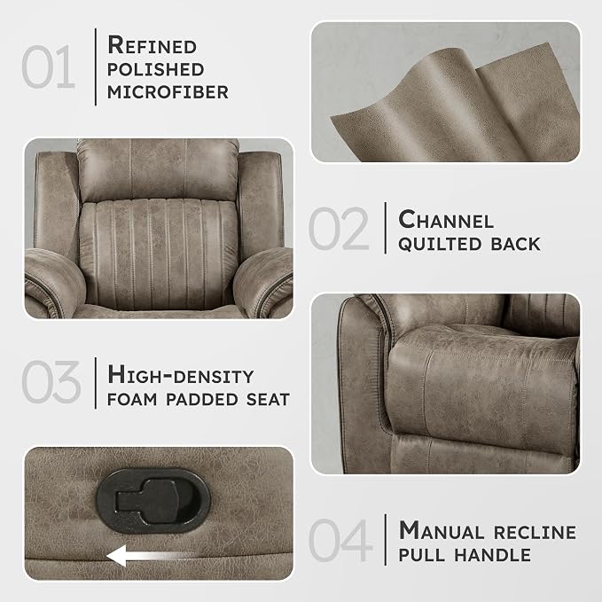 Lexicon Recliner Chair, Home Theater Seating, Manual Polished Microfiber - Image 3