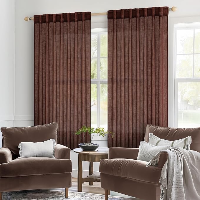 MIULEE Chocolate Brown Linen Curtains 54 Inch Length 2 Panels - Image 2
