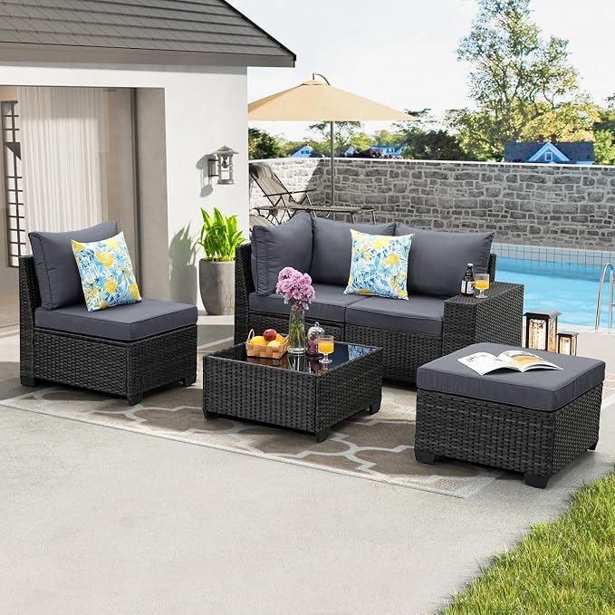 JOYURE 5 Pieces Patio Furniture Set All-Weather Outdoor Wicker Sectional - Image 8