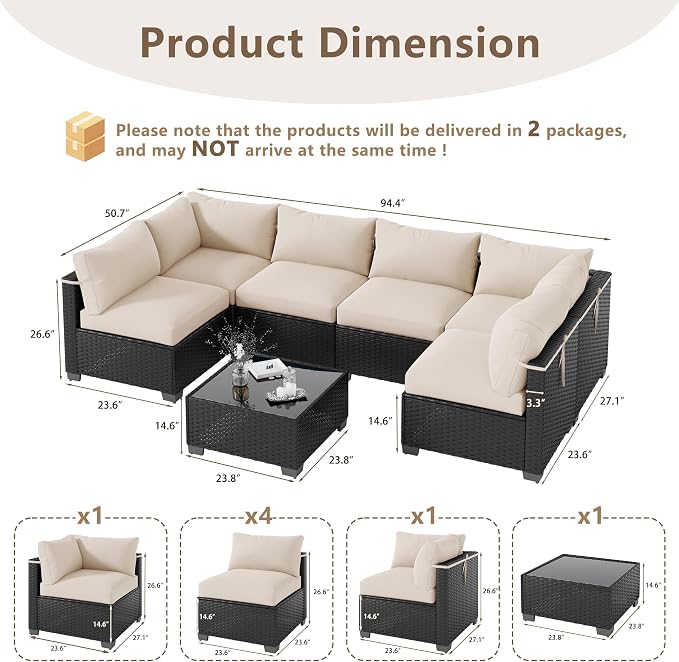 LOUVIXA 7 Piece Outdoor Patio Furniture Set, Outdoor Sectional Sofa, Wicker - Image 2