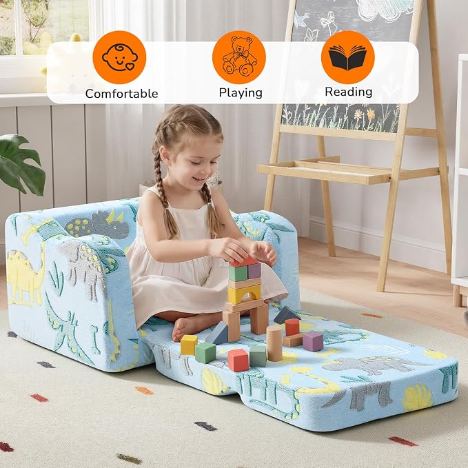MeMoreCool Glowing Dinosaur Kids Chair, 2-in-1 Convertible Kids Couch Fold Out - Image 3