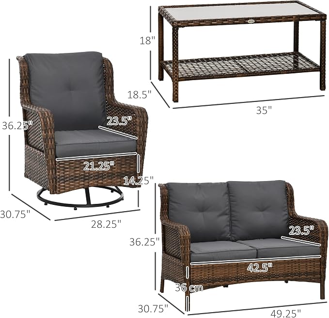 Outsunny 4 Piece PE Rattan Outdoor Patio Furniture Set, Wicker Conversation Set - Image 7