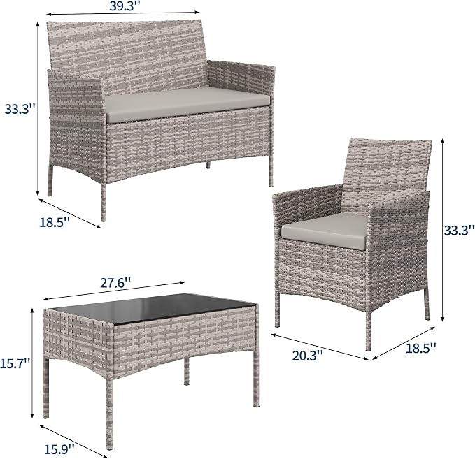 4-Piece Outdoor Furniture Set, PE Rattan Wicker Chairs - Image 2