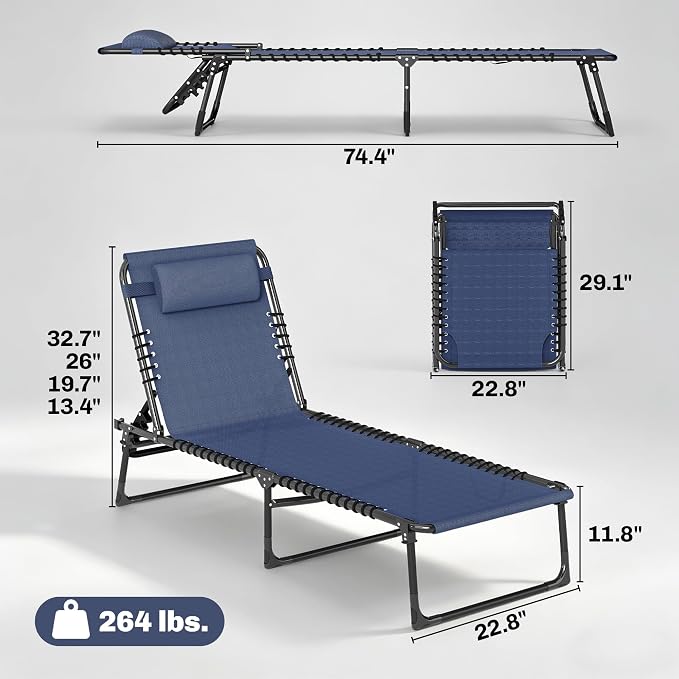 Outsunny Folding Chaise Lounge Chair Set of 2, Patio Sun Tanning Chair - Image 3