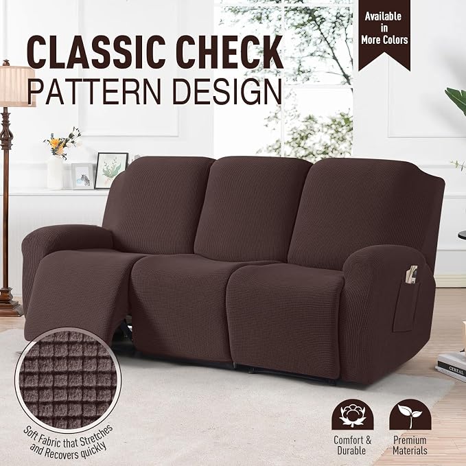 TAOCOCO Recliner Sofa Covers 8-Pieces Stretch Large Couch Covers - Image 2