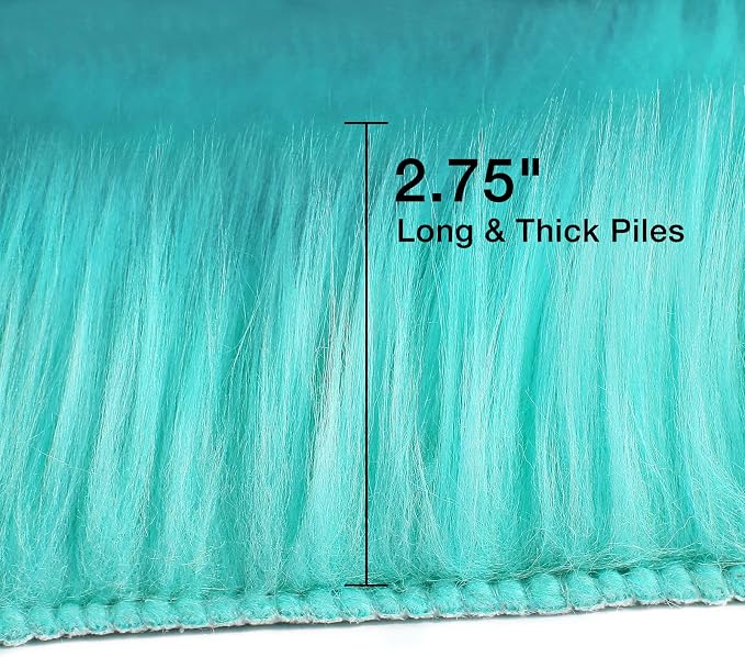 duduta Turquoise Blue Faux Sheepskin Runner Rugs 2x6 ft, Fluffy Shag Bedroom - Image 2