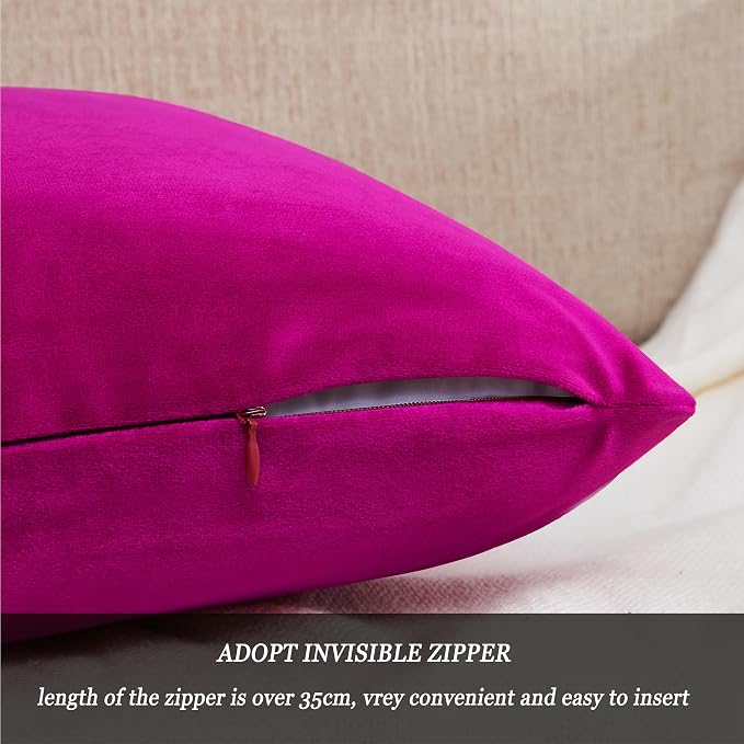 GIGIZAZA Throw Pillow Covers 22x22 Inch Hot Pink Velvet Pillows Decorative - Image 4