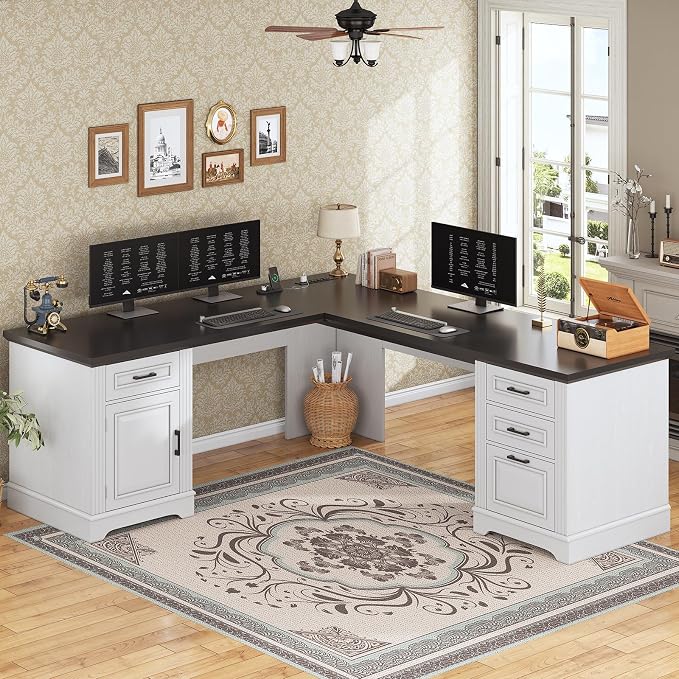 SEDETA Farmhouse 69" Executive L Shaped Desk, Home Office Desk - Image 3
