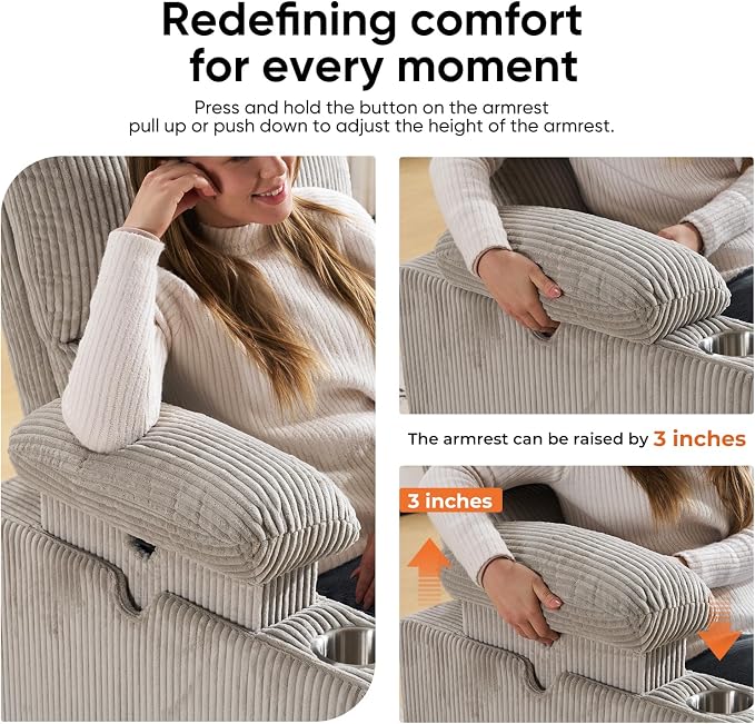 Swivel Rocker Recliner with Adjustable Armrests, Rocking Nursery Chair with - Image 4