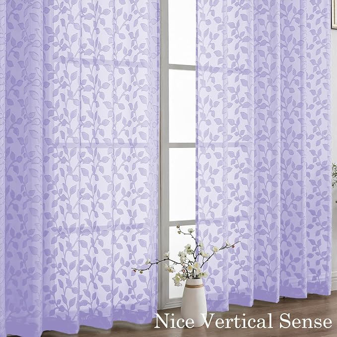 Chyhomenyc Light Purple Sheer Curtains 84 Inch Length 2 Panels Set, Light - Image 9