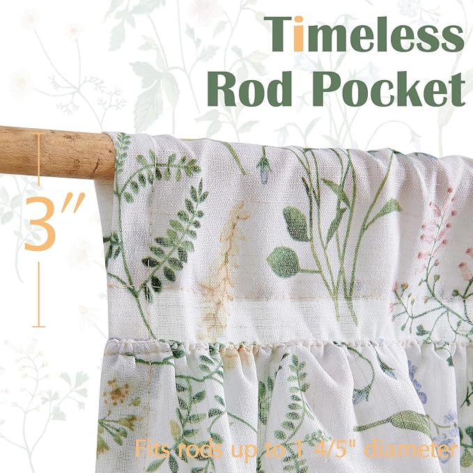 jinchan Ruffled Floral Valance Linen Shabby Chic Small Window Curtain 18 Inch - Image 7
