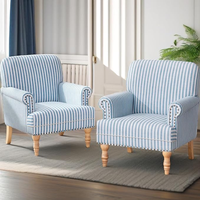 HUIMO Linen Fabric Accent Chairs Set of 2, Mid-Century Modern Armchair - Image 8
