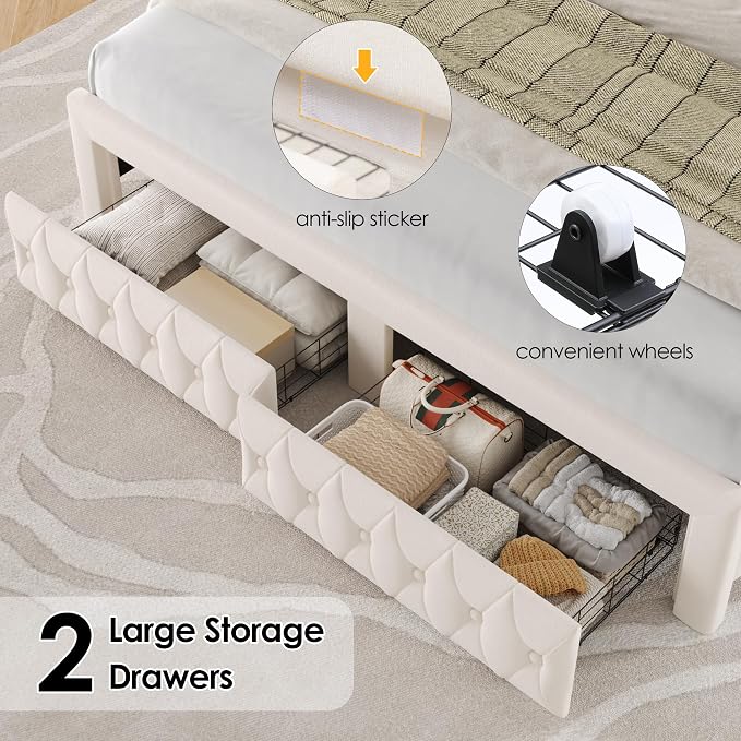 Keyluv Full Bed Frame Arc-Shaped LED Lights and 47.2" Height Wingback Bed - Image 6