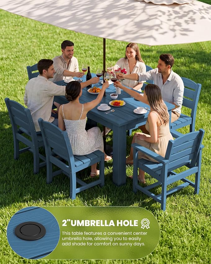SERWALL HDPE Dining Set for 8: 2 Umbrella Hole Tables + 8 Chairs. Includes 8 - Image 3