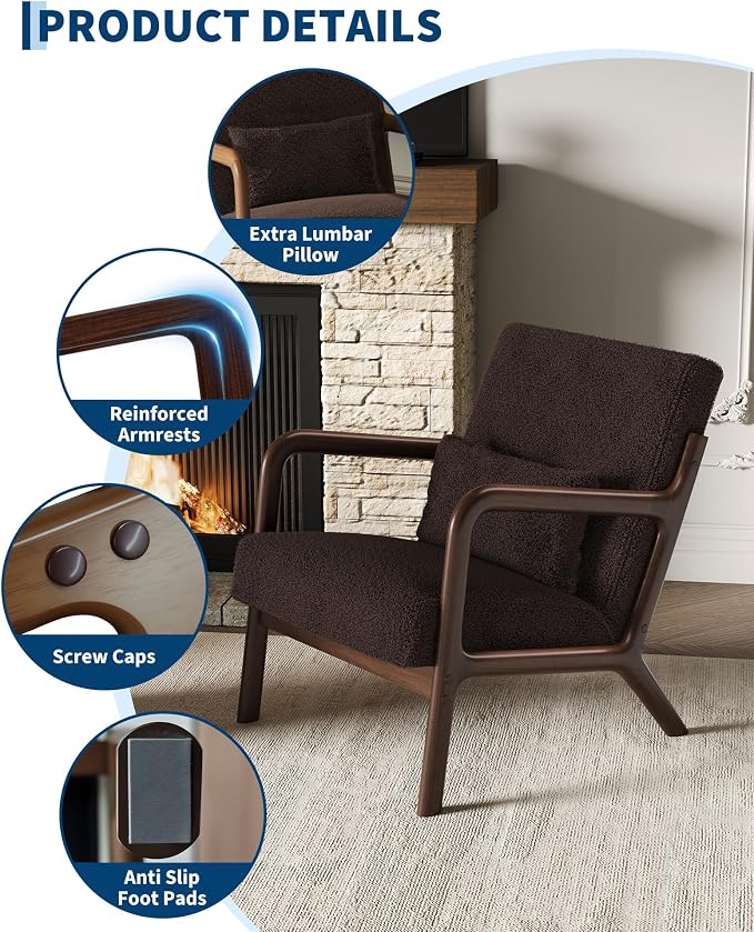 Garvee Mid-Century Accent Chair Set of 2, Sherpa Upholstery, Cozy Reading Chair - Image 4