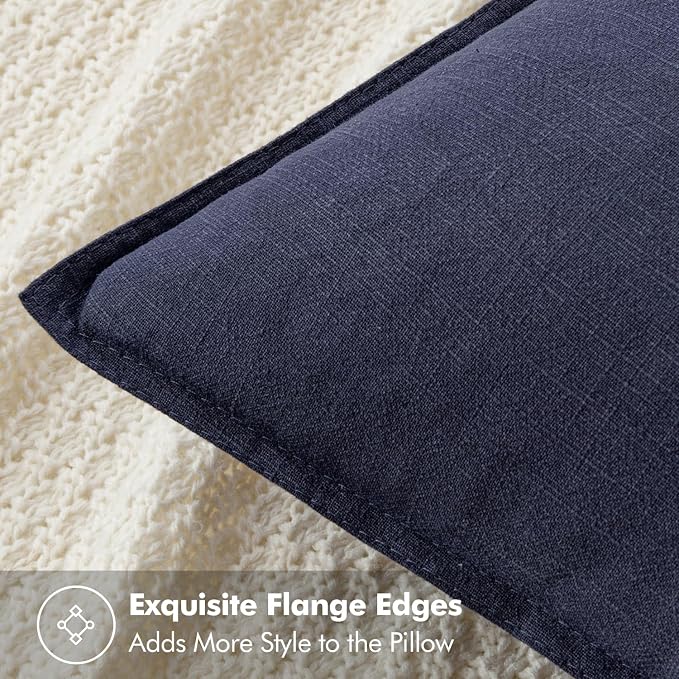 MIULEE Decorative Linen Euro Sham Pillow Covers 22x22 Inch Navy Boho Farmhouse - Image 2