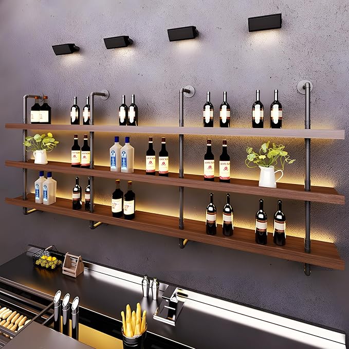 Solid Wood Wall Mounted Wine Rack, Large Bar Shelf by jvsufuik