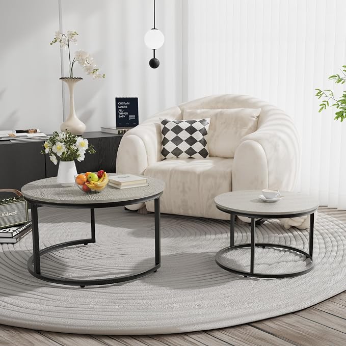 Otterease Nesting Tables Set of 2, 31.5" Round Coffee Table, Large Nesting - Image 7