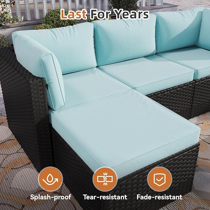 Aoxun Outdoor Patio Furniture Set, 5-Pieces All-Weather Rattan Sectional Sofa - Image 7